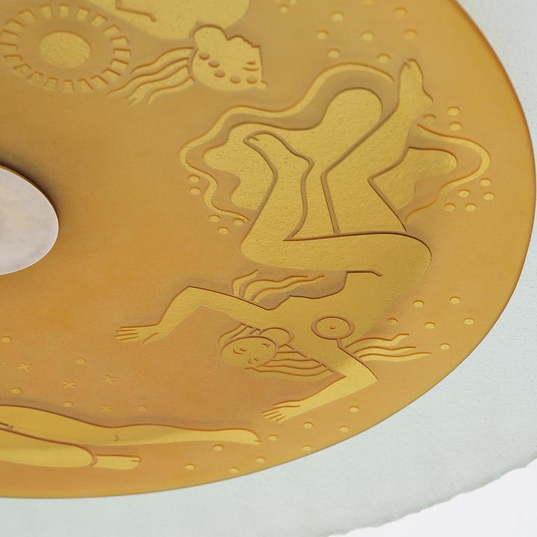 Edward Hald, & Erik Tidstrand, a rare "The 4 Winds" ceiling lamp model "HD 656"/"29679", Orrefors & Nordiska Kompaniet, 1930s.