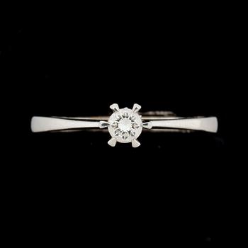 RING, 18k vitguld, rund briljantslipad diamant ca 0,20ct enligt gravyr. Vikt ca 2g.