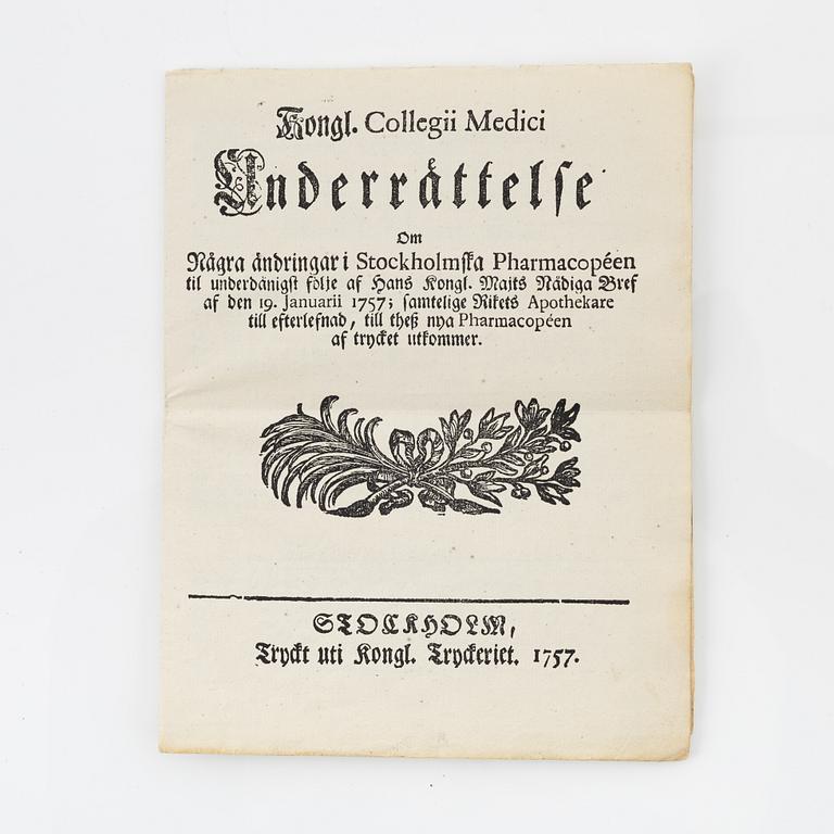 The first Swedish Pharmacopoeia, 1686.
