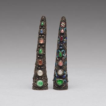 Two silvered nail covers, Qing dynasty, 19th Century.
