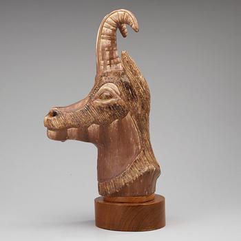 A Gunnar Nylund stoneware figure of a goats's head, Rörstrand Sweden.