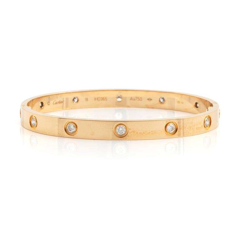 Cartier "Love" armband 18K guld med tio runda briljantslipade diamanter.