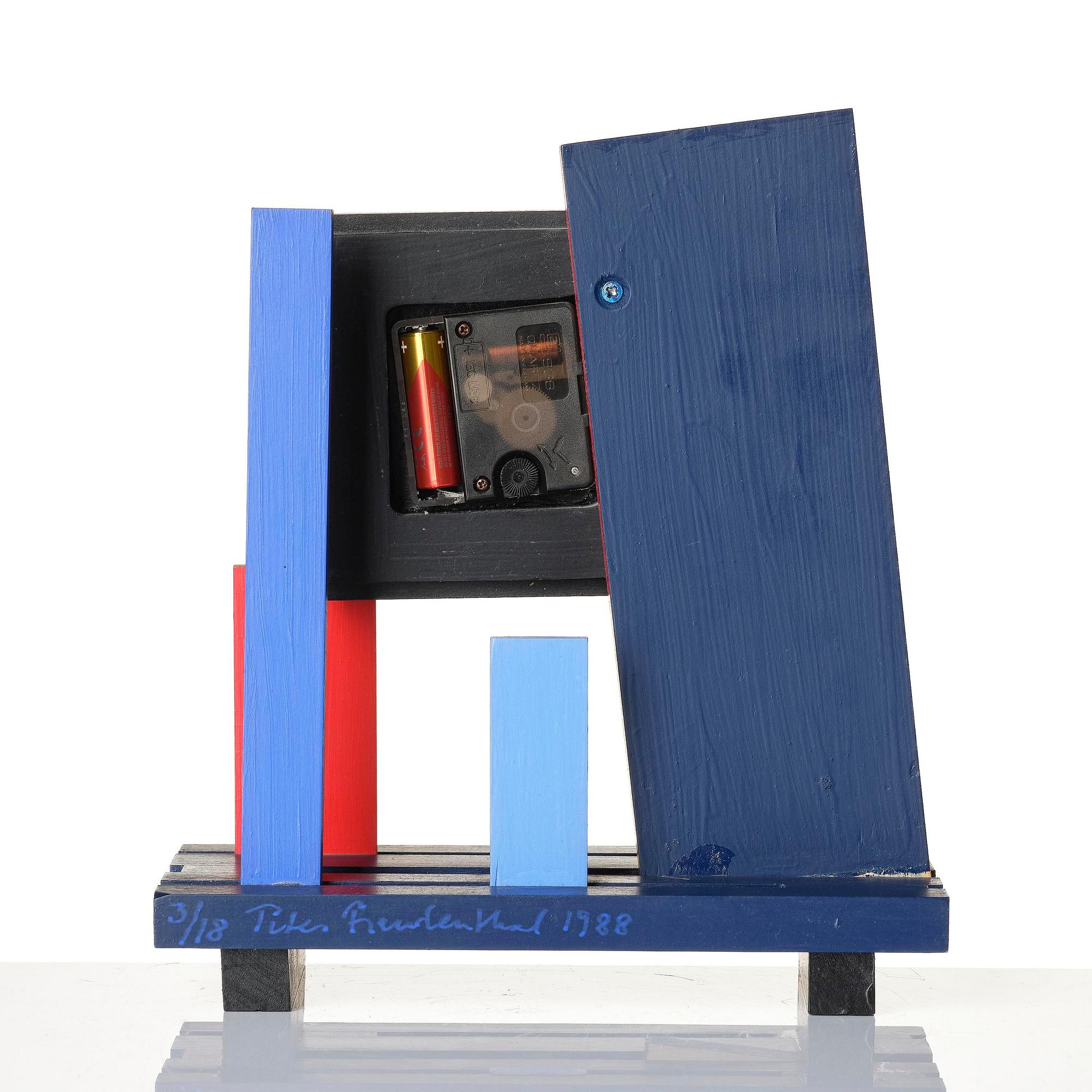 Peter Freudenthal, a table clock, ed. 3/18, executed in his studio, 1988.