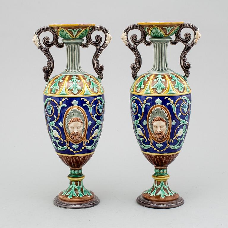 A pairof majolica decorative vases, Gustavsberg, late 19th century.