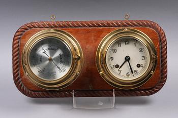 BAROMETER samt UR, mässing, sent 1900-tal.