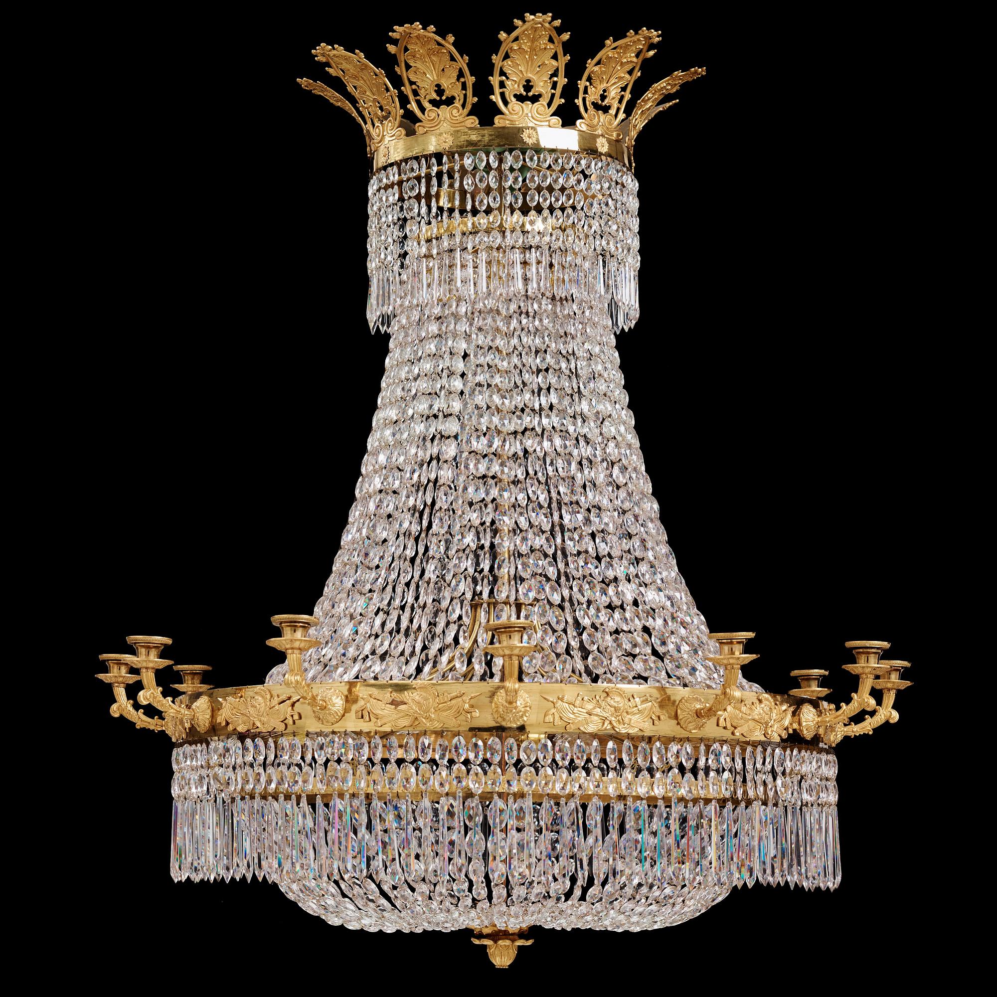 An Empire twelve-light chandelier, early 19th century.