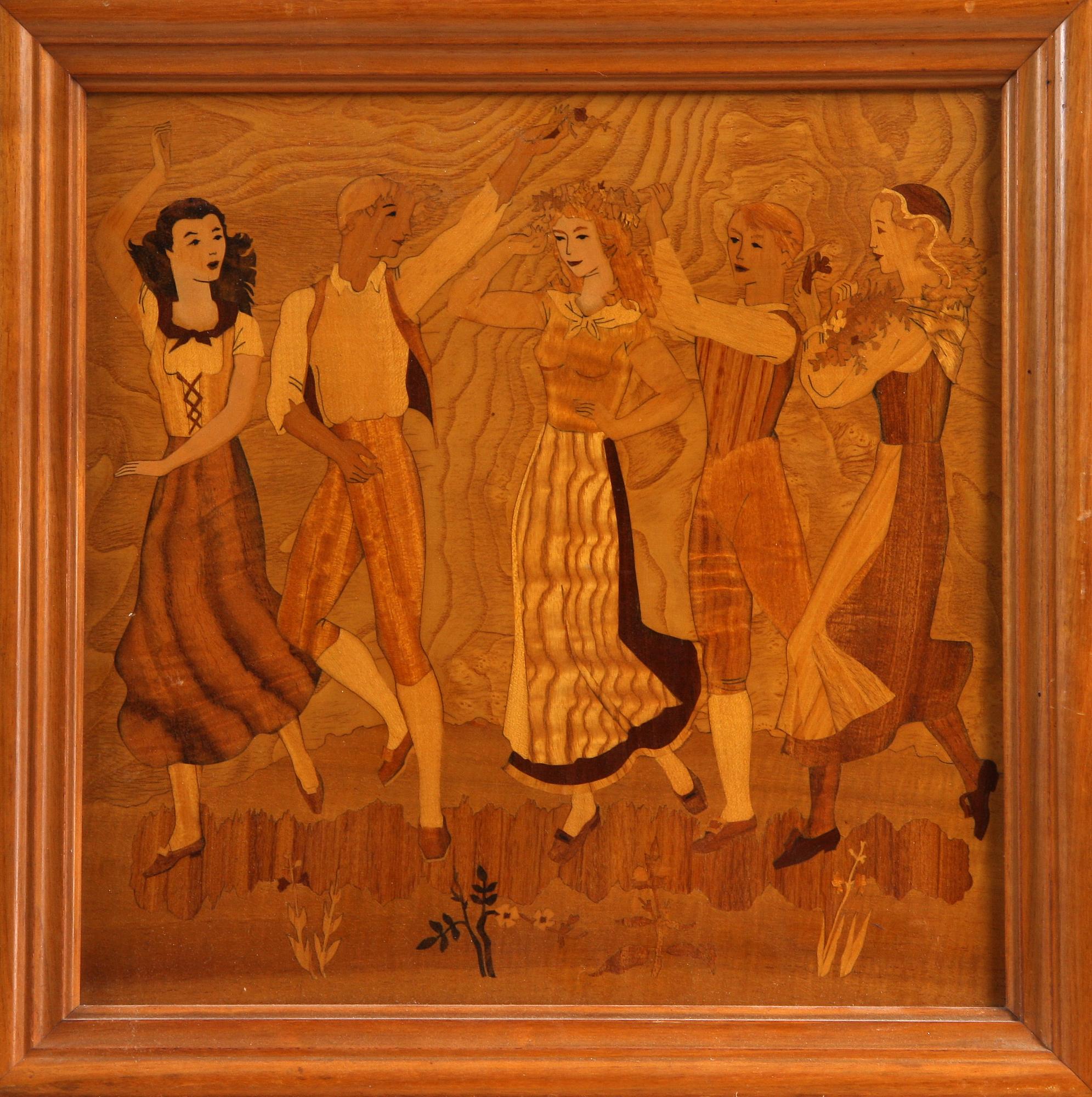 INTARSIATAVLA, Birger Ekman för Mjölby Intarsia, sign och dat "1939".