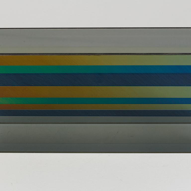 A glass sculpture by Weic H Olson, signed "Optochromi-AI-69".