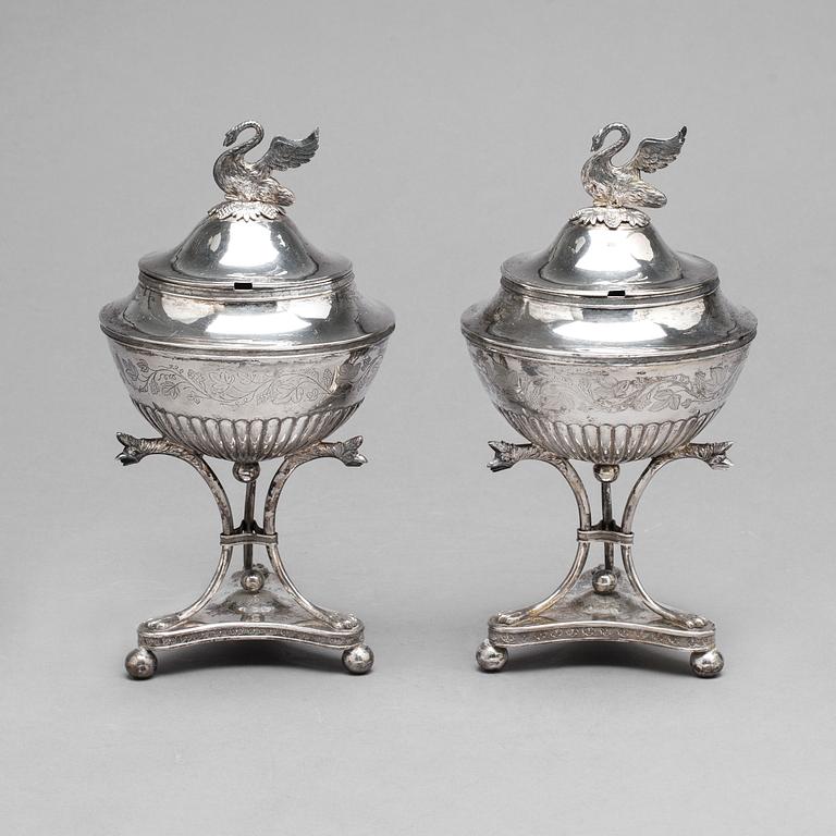 A pair of Swedish 19th century silver sugar-bowls, mark of Carl Magnus Ryberg, Soderkoping 1826.