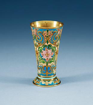 837. A Russian silver-gilt and cloisonné enamel beaker, makers mark of Fedor Rückert, Moscow 1880's.