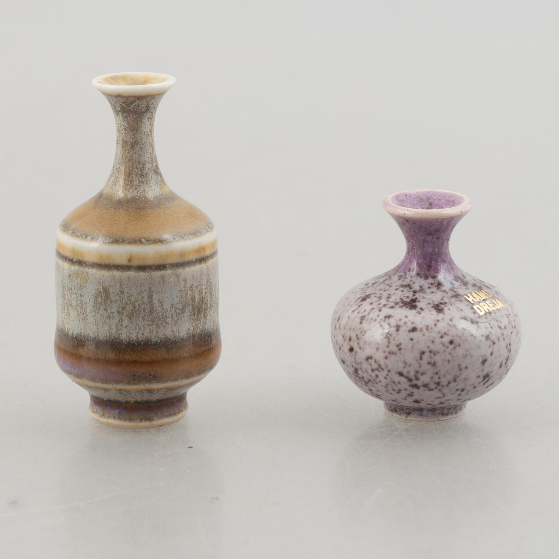 Ten stoneware miniatures, mostly from Höganäs, Sweden.