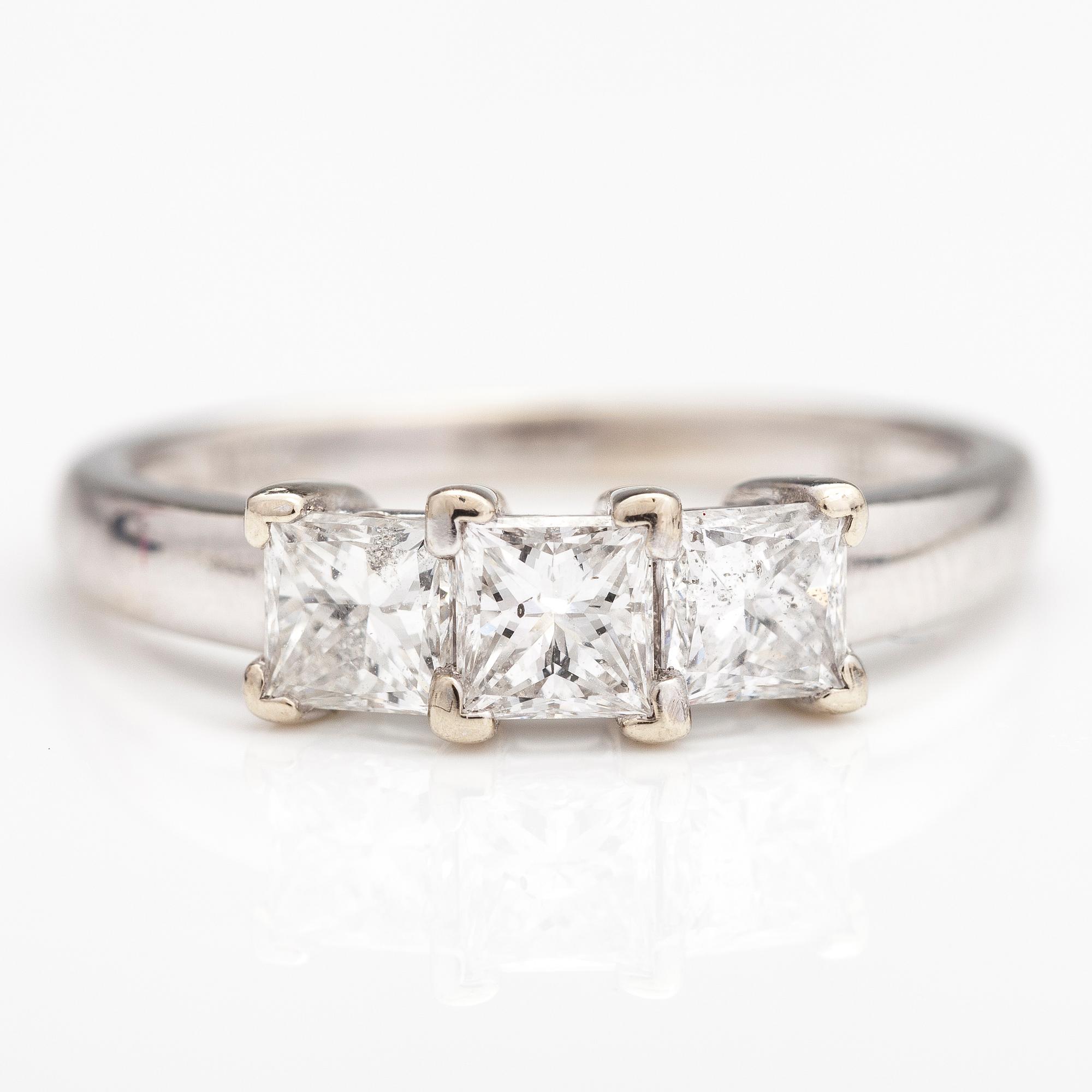 SORMUS, 14K valkokultaa, princesshiottuja timantteja n. 1.00 ct yht.