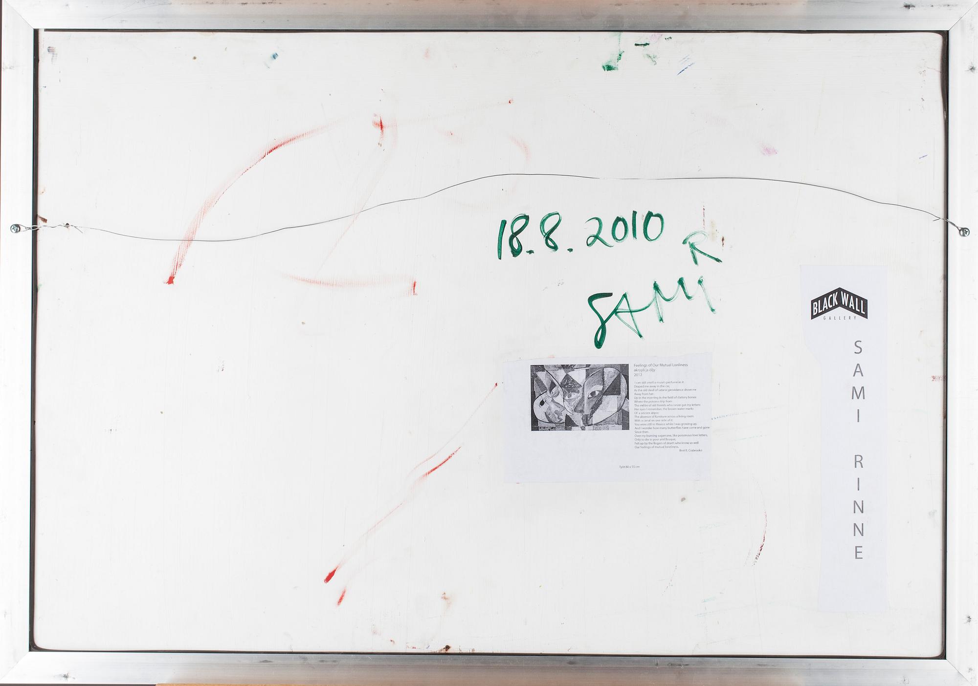 SAMI RINNE, olja och akryl på skiva, signerad och a trego daterad 18.8 2010.