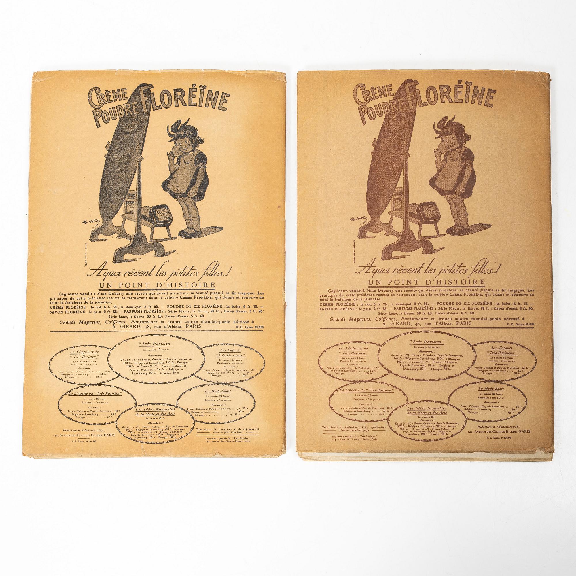 Seven French fashion magazines, 'Trés Parisien', with 123 pochoir fashion plates, Paris, G.-P. Joumard, 1927–31.