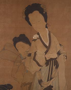A large scroll painting by anonymous artist, ink and colour on silk, Qing dynasty, 18th century.