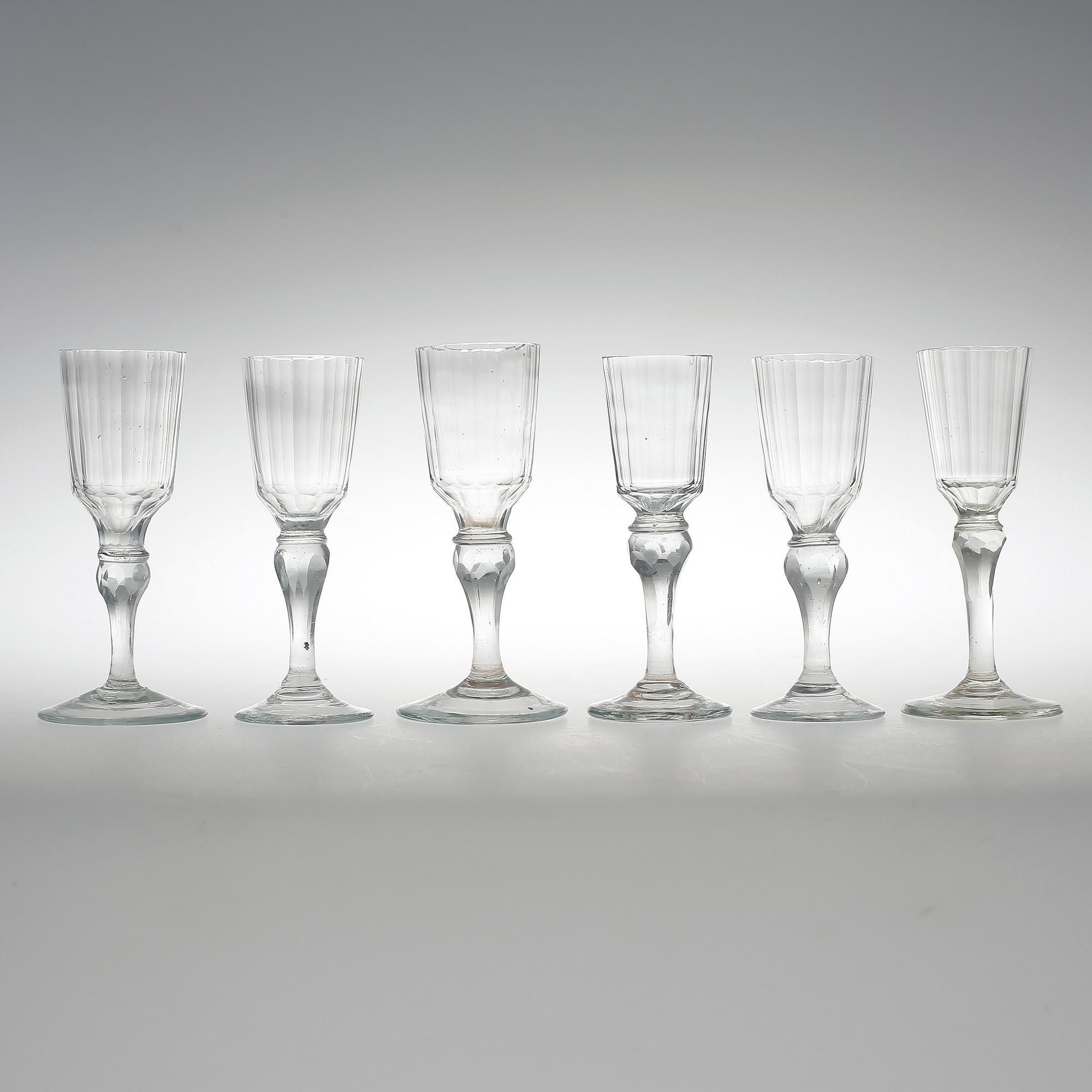 VINGLAS, 6 stycken, omkring 1800.