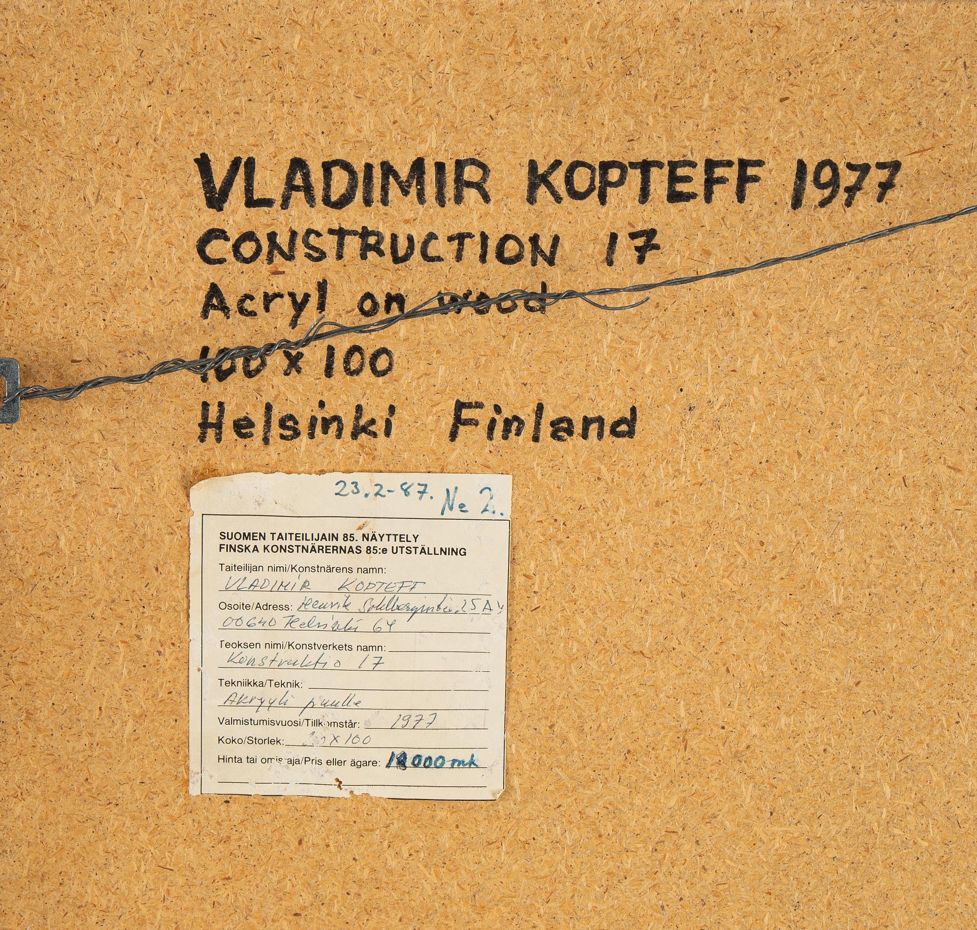 Vladimir Kopteff, acrylic on panel, signed and dated 1977 verso.
