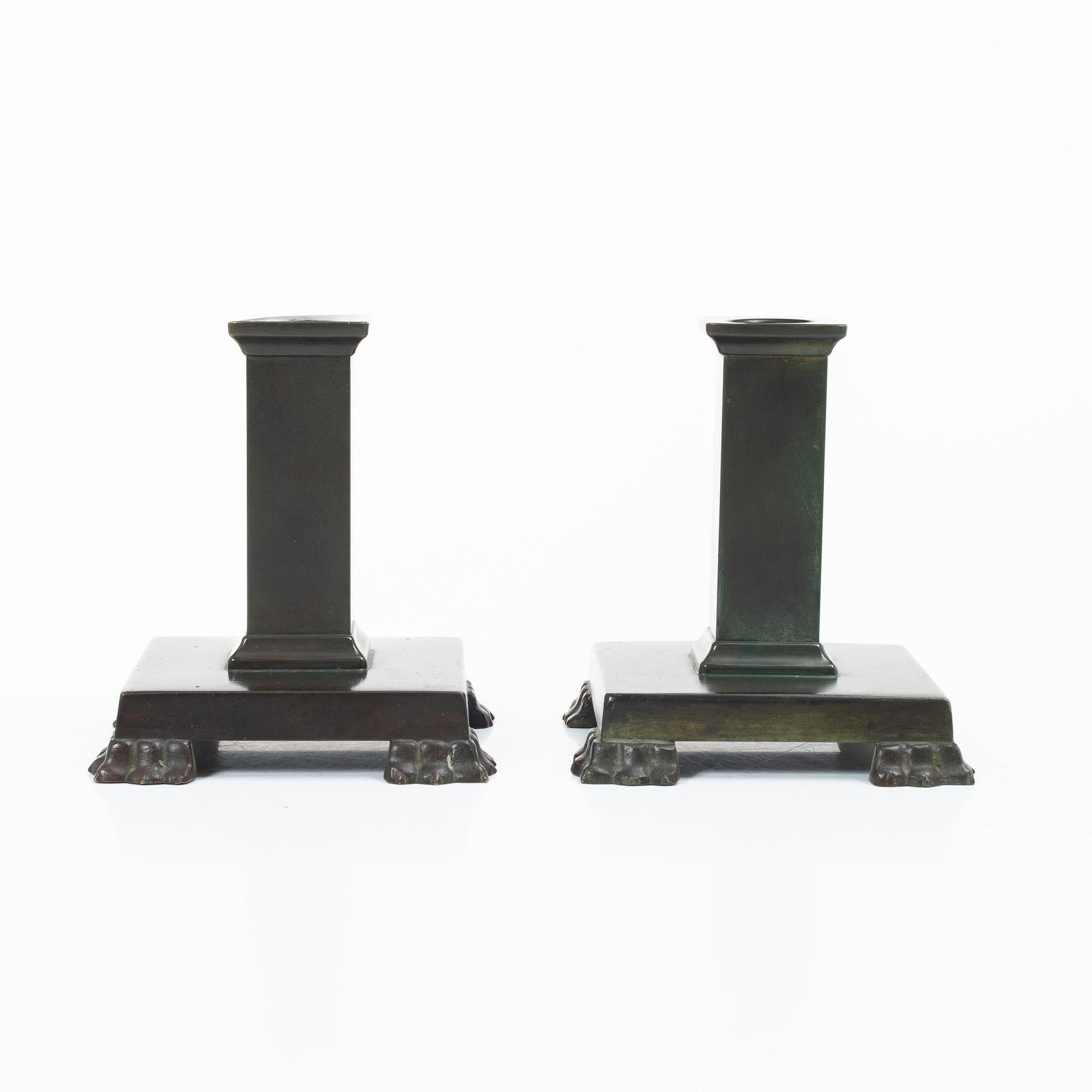 Guldsmedsaktiebolaget (GAB), Candlesticks, a pair, bronze, model no. 117, Art Deco.