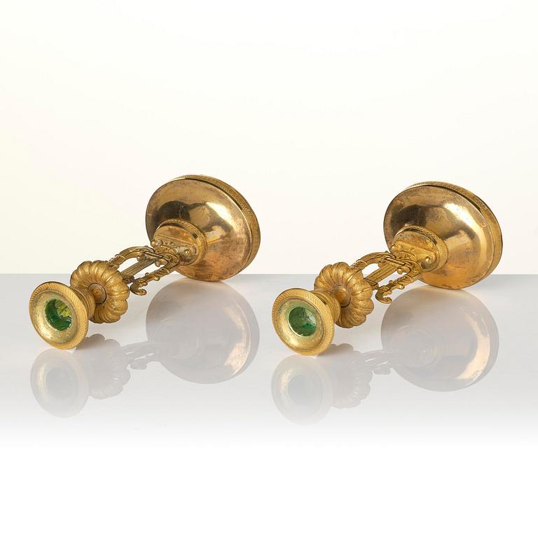 A pair of Swedish Empire ormula candlesticks.