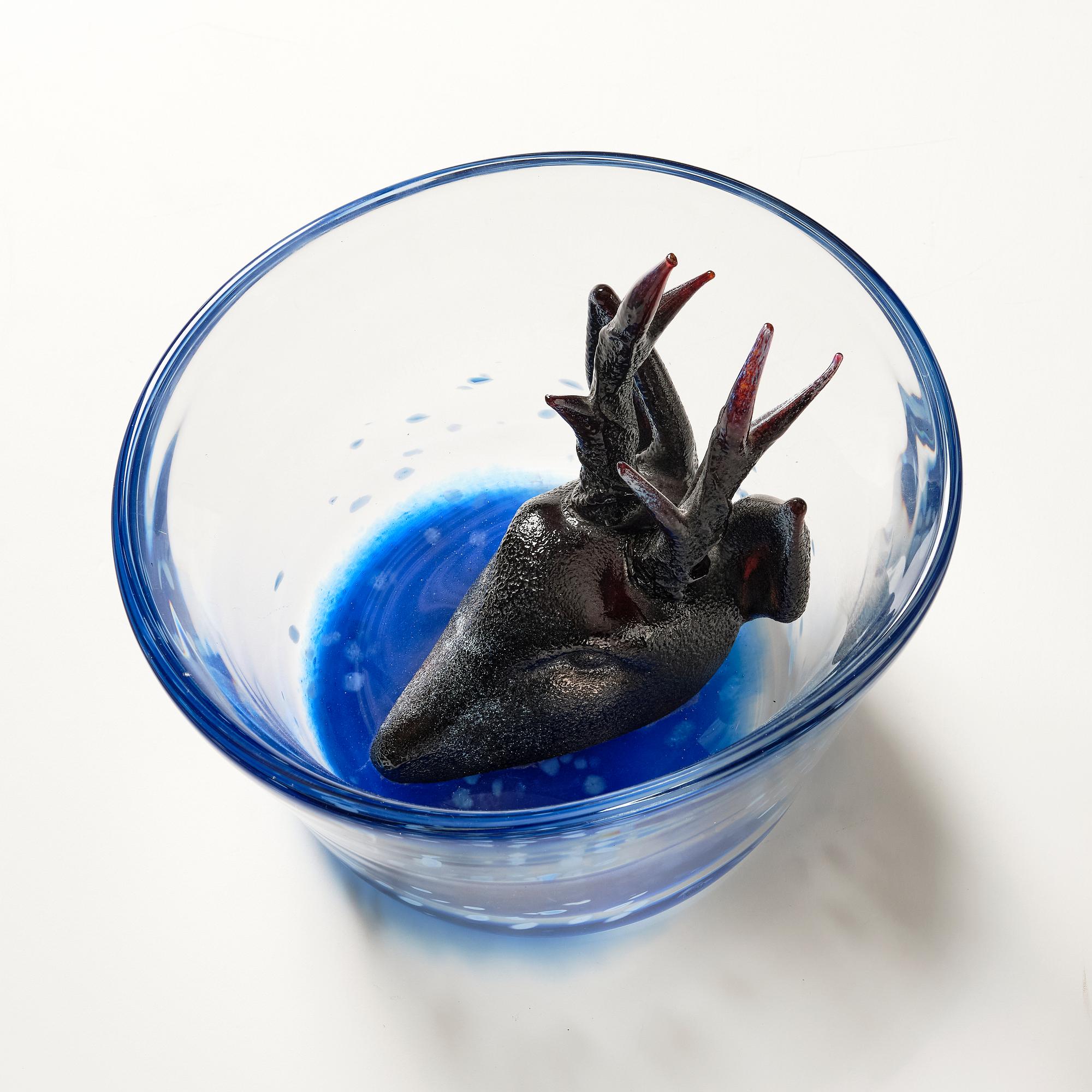 Ernst Billgren, a glass sculpture "Swimming Deer", in wooden box, Kosta Boda, Sweden, lim. ed. 23/30.