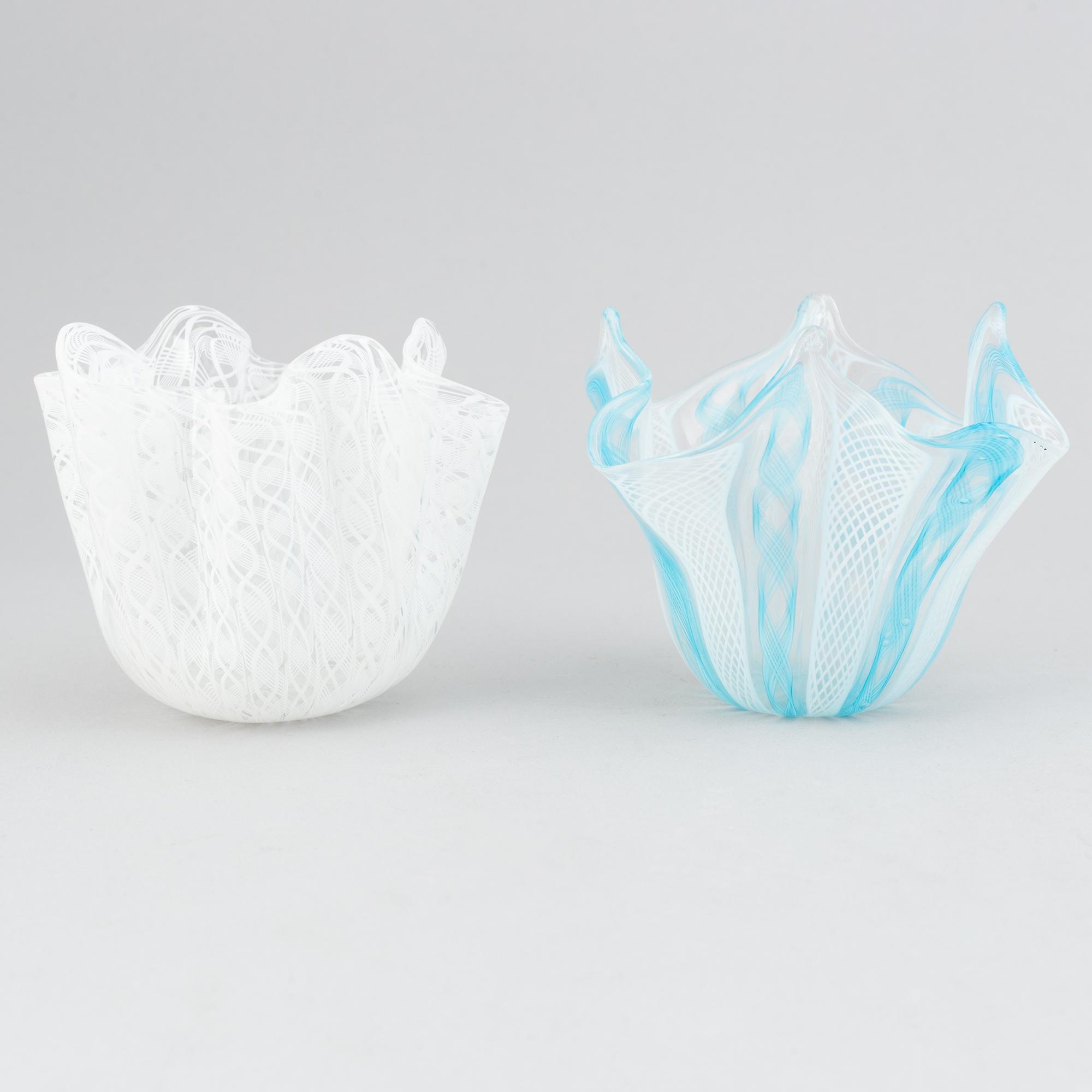 Paolo Venini & Fulvio Bianconi,  two 'Fazzoletto' glass vases, Venini, Murano, Italy.