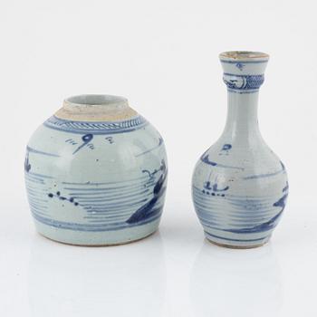 Two blue and white vases/table lamps, China, 18th/19th century.