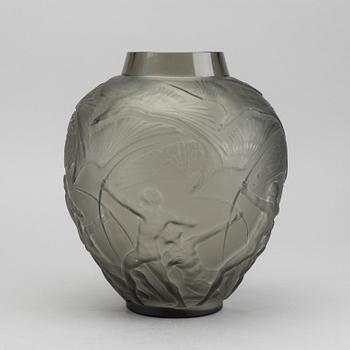 René Lalique, an "Archers" moulded smoke-coloured glass vase, model nr 893, France, post 1921.