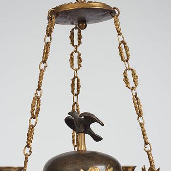 A Swedish late Empire mid 19th century six-light hanging-lamp.
