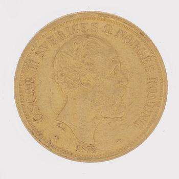 A gold coin, 20 swedish kronor, 1875, weight c 9 g.