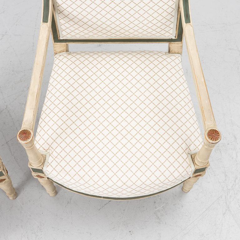 A pair of armchairs, Directoire, France, late 18th Century.