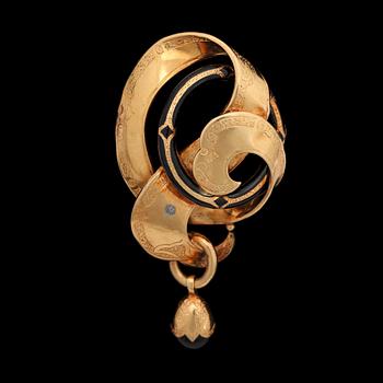 142. A gold and black enamel brooch, Stockholm 1854.