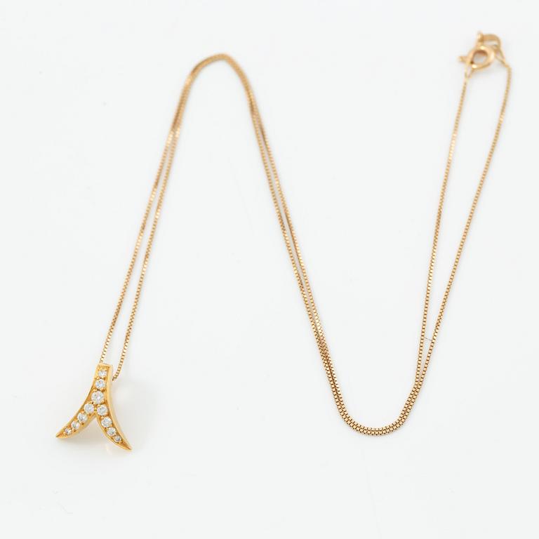 Pendant with chain, 18K gold set with brilliant-cut diamonds.