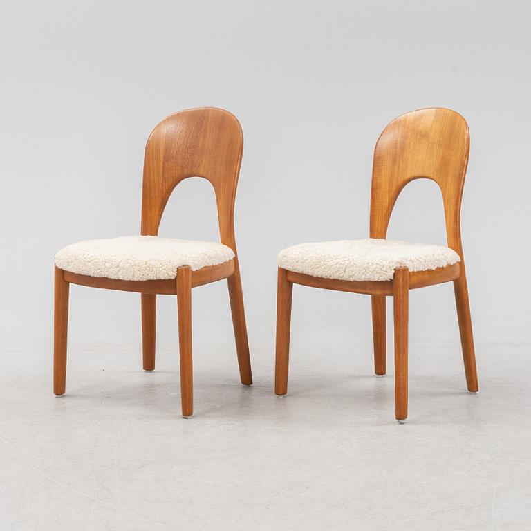 A set of six teak dining chairs upholstered in new sheep skin by Niels Koefoed, Denmark, 1960's.