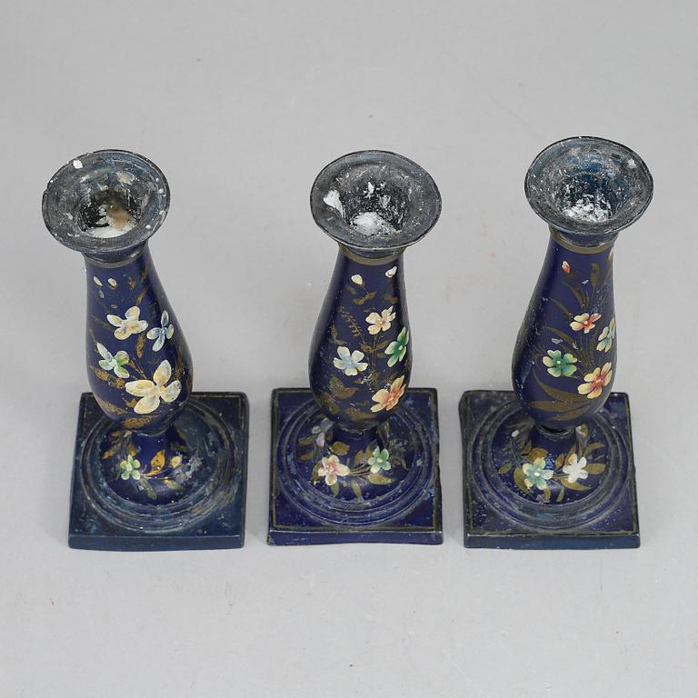 LJUSSTAKAR, tre stycken, Biedermeier, sannolikt Tyskland, 1800-talets första hälft.