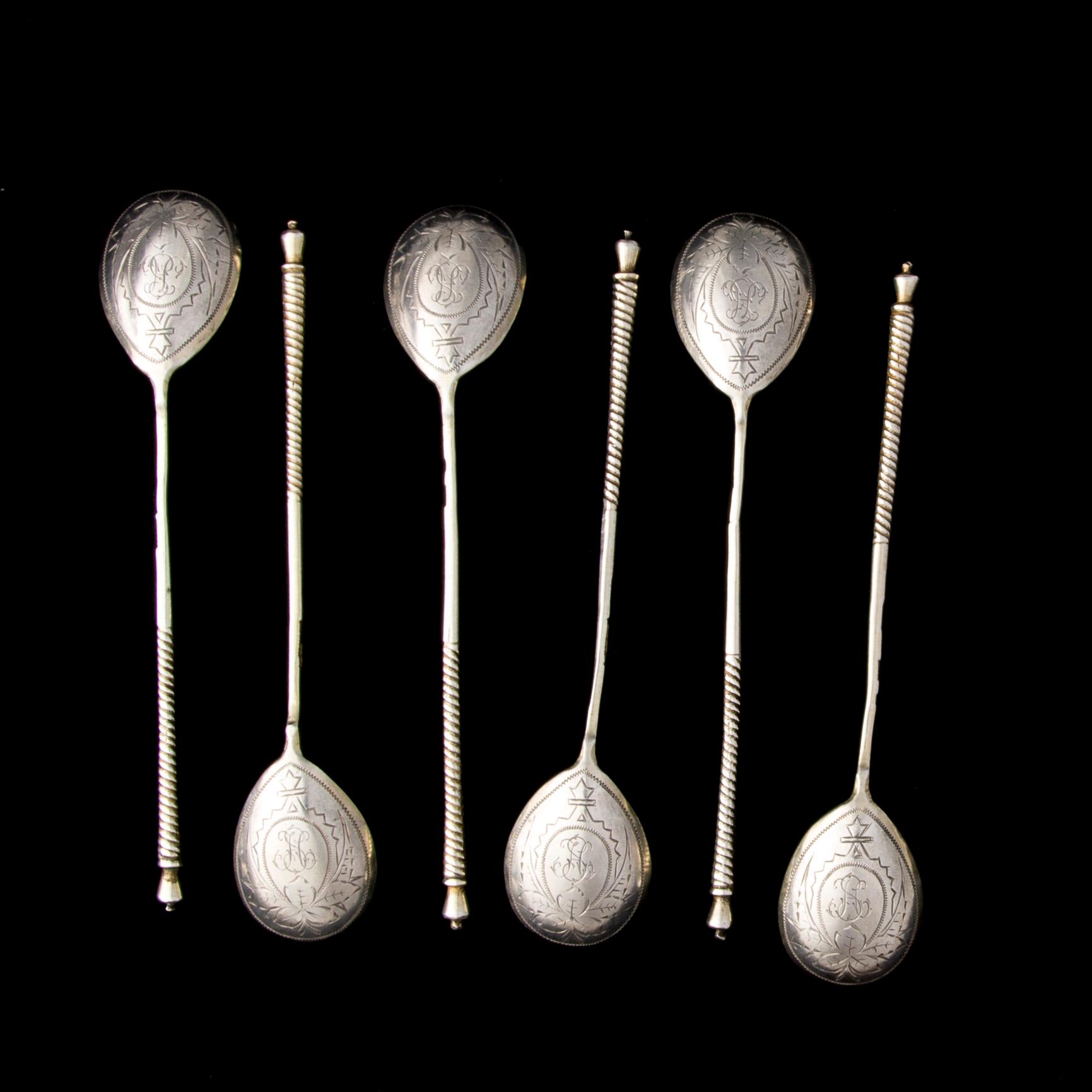 TESKEDAR, 6 st, silver, kontrollmästare Oleks Lev Fedorovich, Moskva 1893. Vikt 92 g.