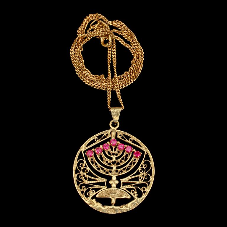 HÄNGE, 14k guld med 7 fasettslipade rosa safirer samt 7 turkoser med HALSBAND, förgyllt silver. Vikt 8 g.