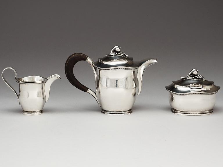 An Eric Råström three pcs of sterling tea service, by CG Råström, 1955.