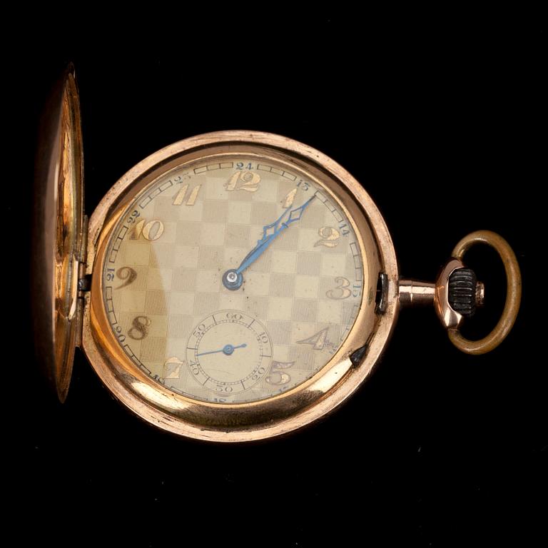 FICKUR, savonett 14K guld. Schwetziska stämplar, kring 1920.