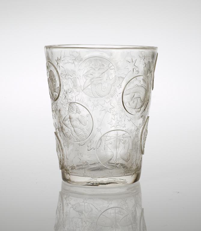 A Vera Lisková cut and engraved glass 'Zodiac Beaker', Kamenický Senov, circa 1947-48.