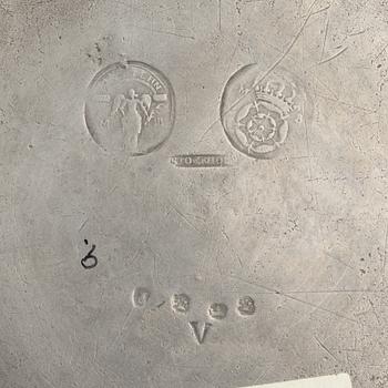 Six pewter plates, Sweden, including Melchior Beck, Stockholm, 1737, and six pewter plates, London, 18/19th century.