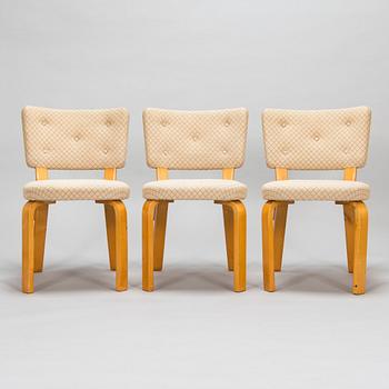 Alvar Aalto, stolar, 3 st, modell 62 för O.Y. Huonekalu- ja Rakennustyötehdas A.B. 1900-talets mitt.