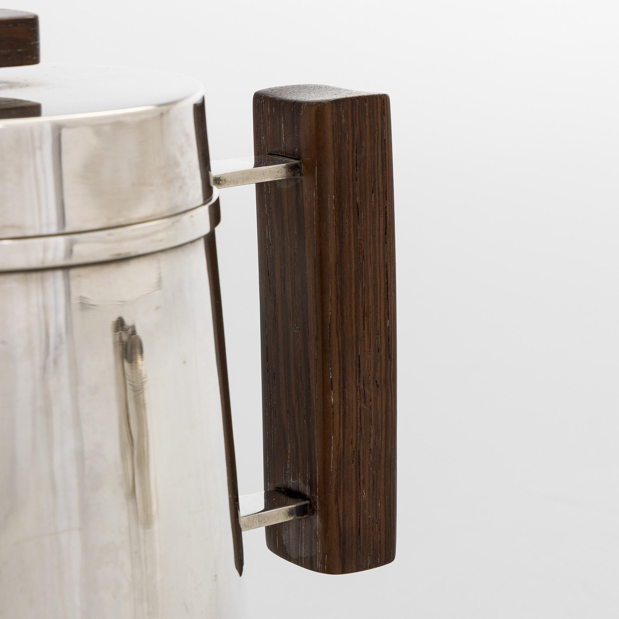 Bertel Gardberg, Coffee set, 3 pieces, 916 silver and rosewood, Toivo V. Toukonen, Helsinki, 1956.