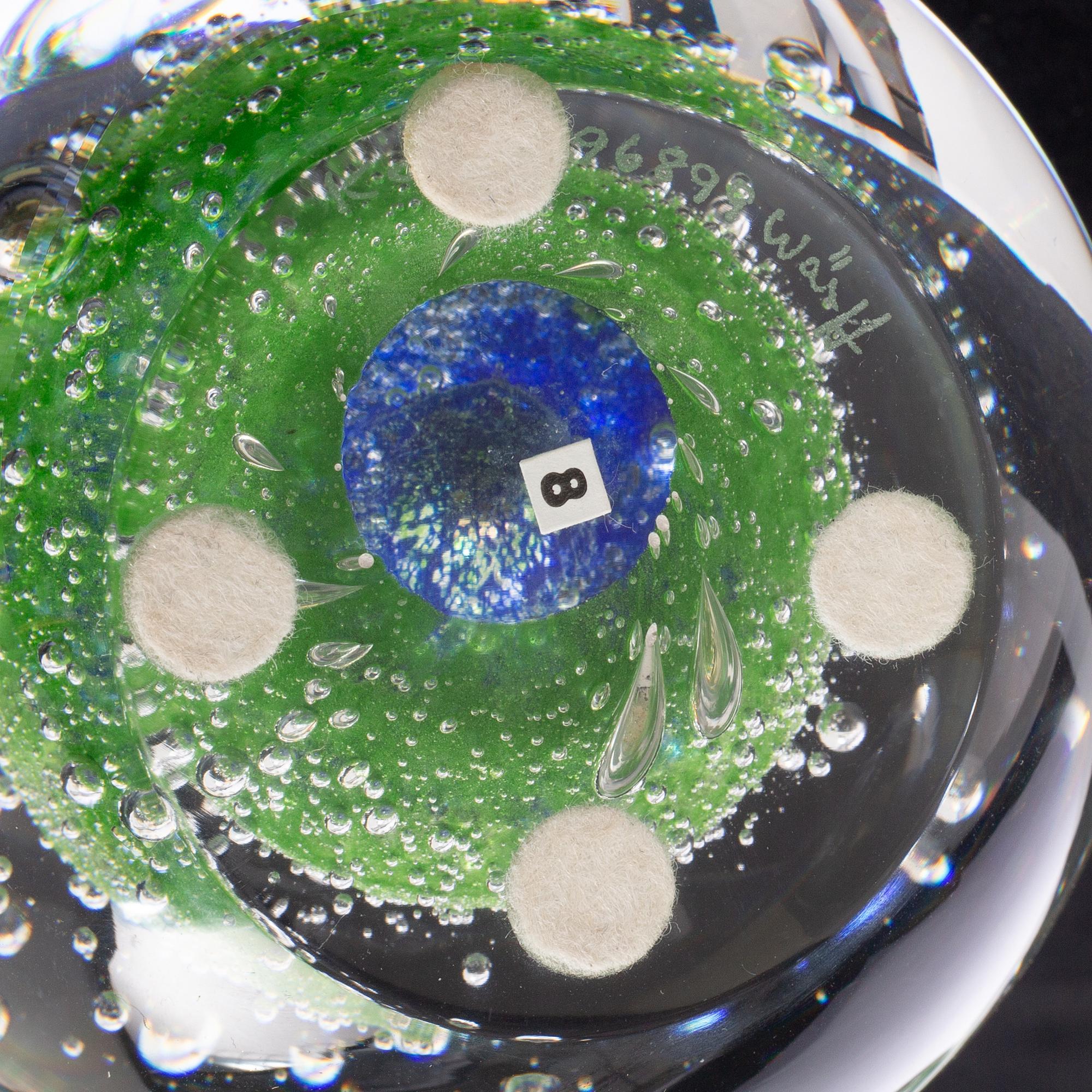 Vicke Lindstrand, Göran Wärff, Caithness of Scotland, five glass paper weights, signed.