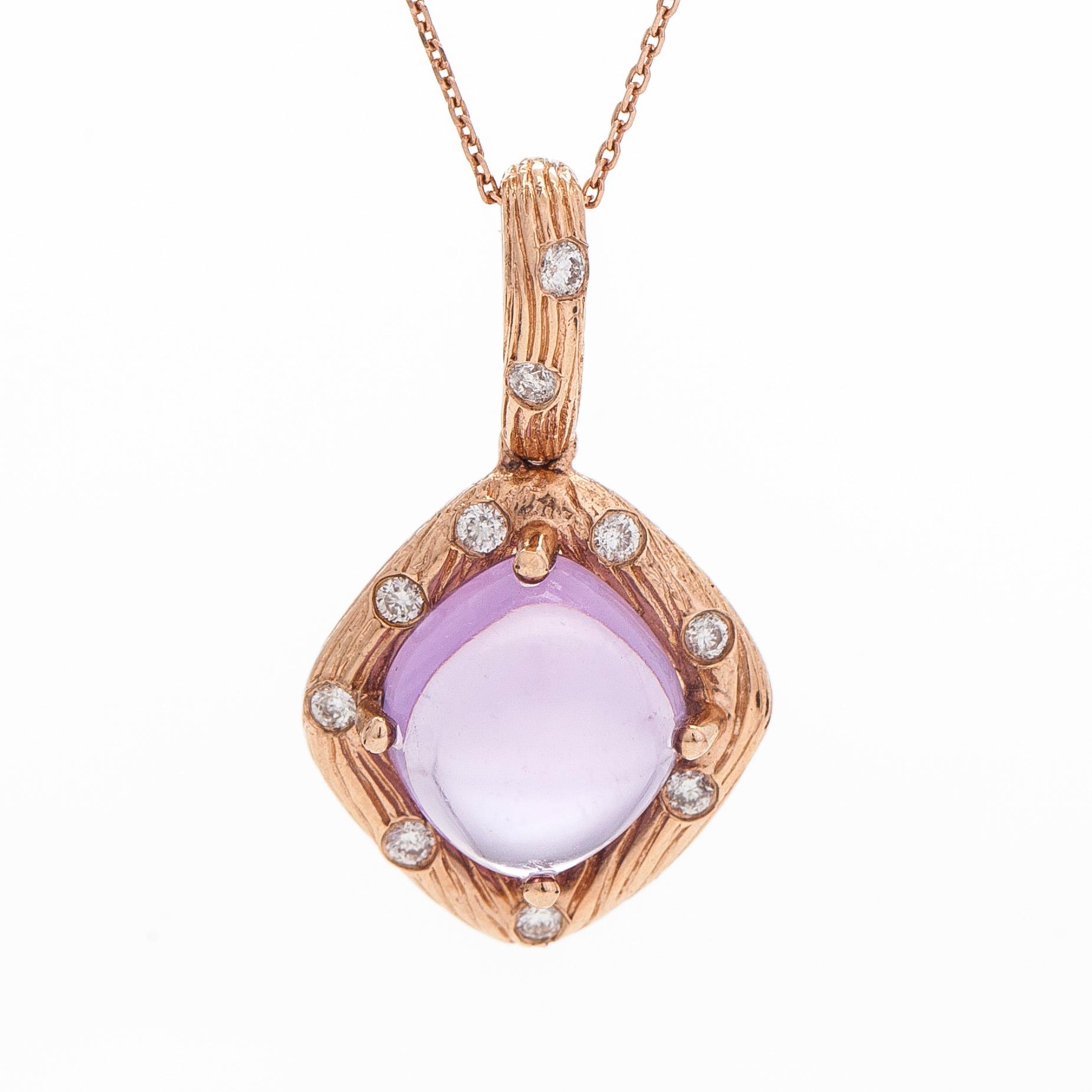 Halsband, 14K roséguld, ametist och diamanter.