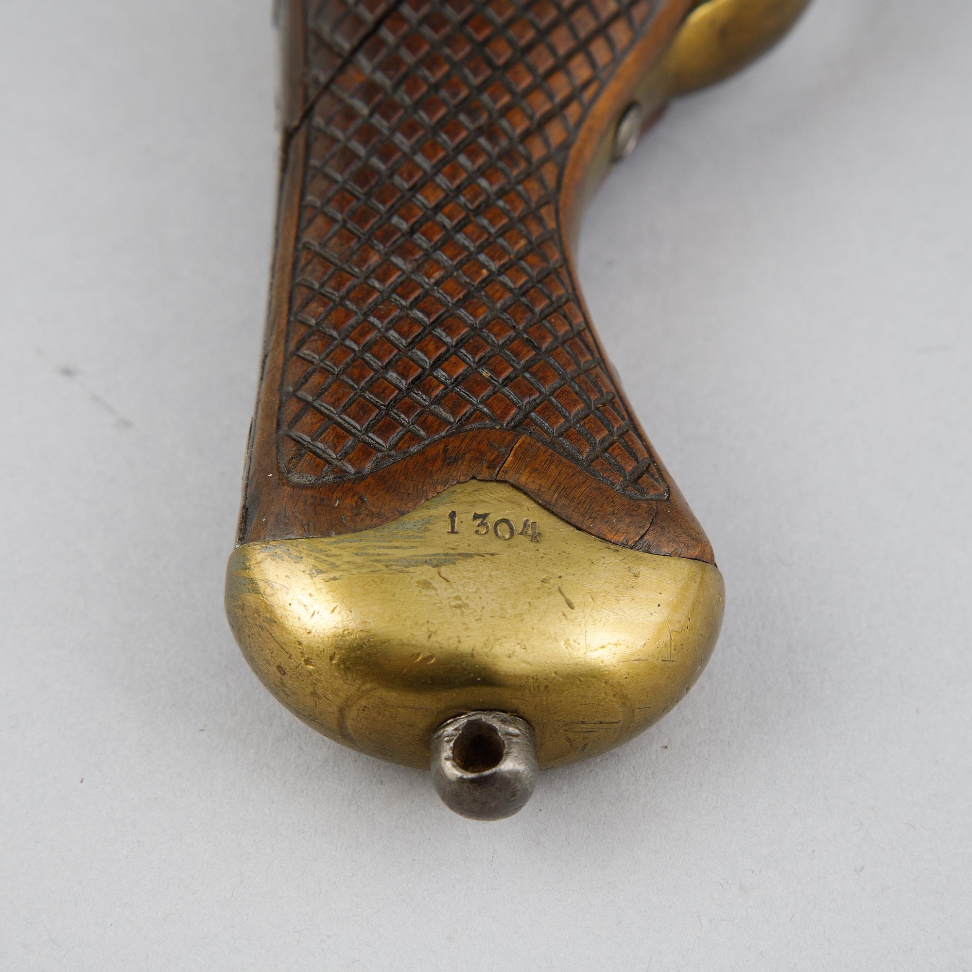 A smooth bored Swedish percussion pistol, 1850 pattern.