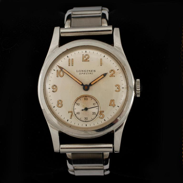 HERRARMBANDSUR, stål, Longines, 1900-talets första hälft.