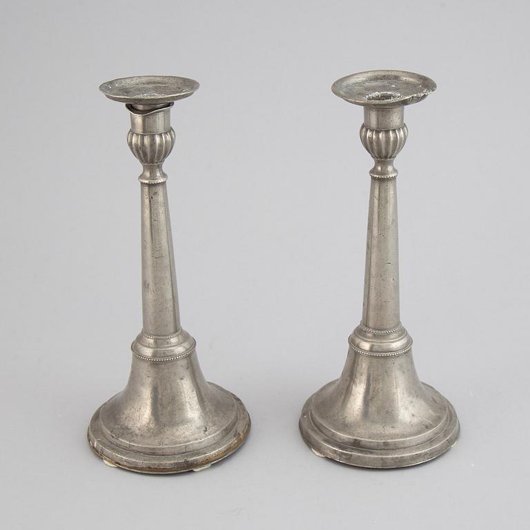 A pair of Swedish pewter candlesticks by Carl Bröske, Stockholm, 1840.