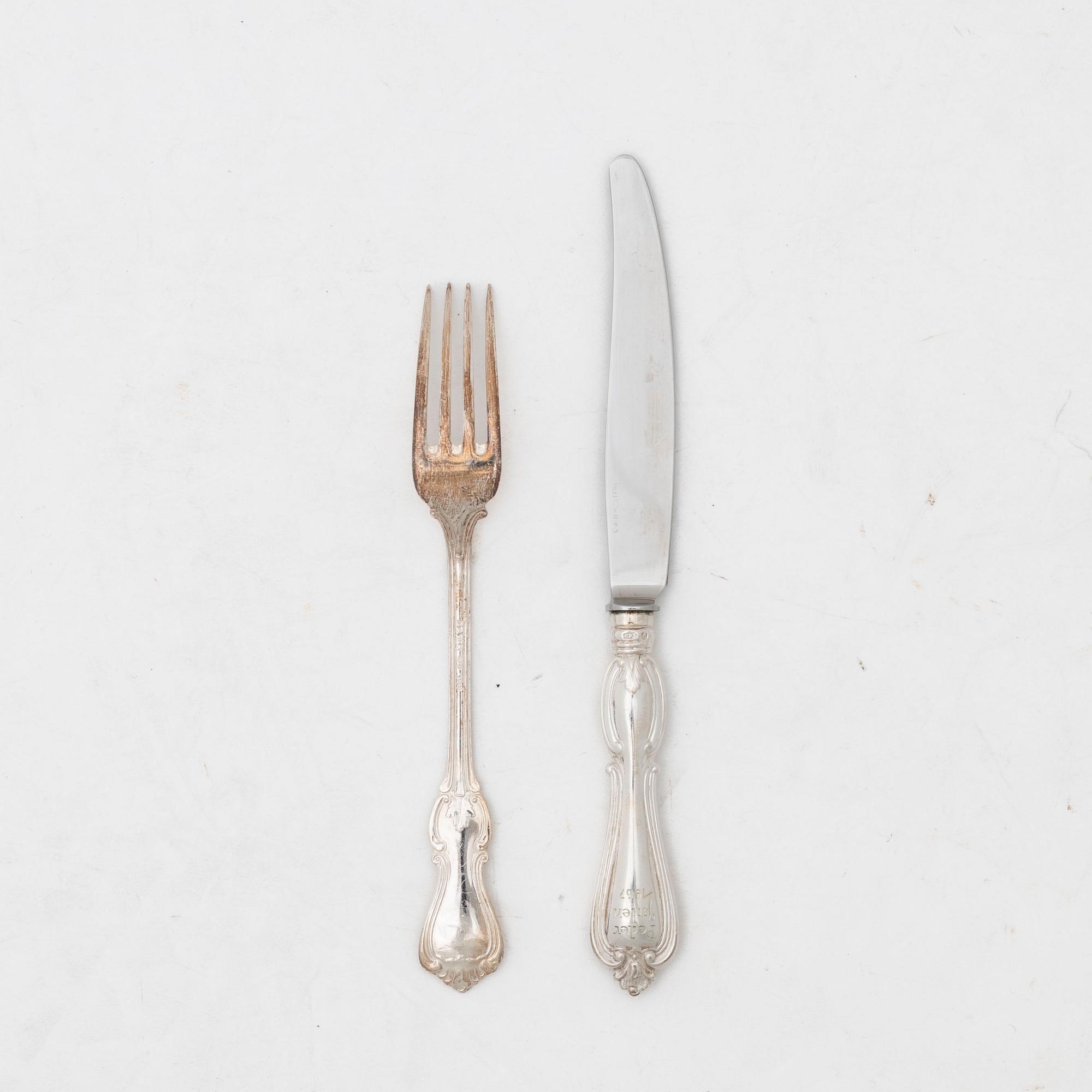 Sandwich cutlery, silver, model "Olga", GAB, Stockholm and Eskilstuna, some 1967 (20 pieces).