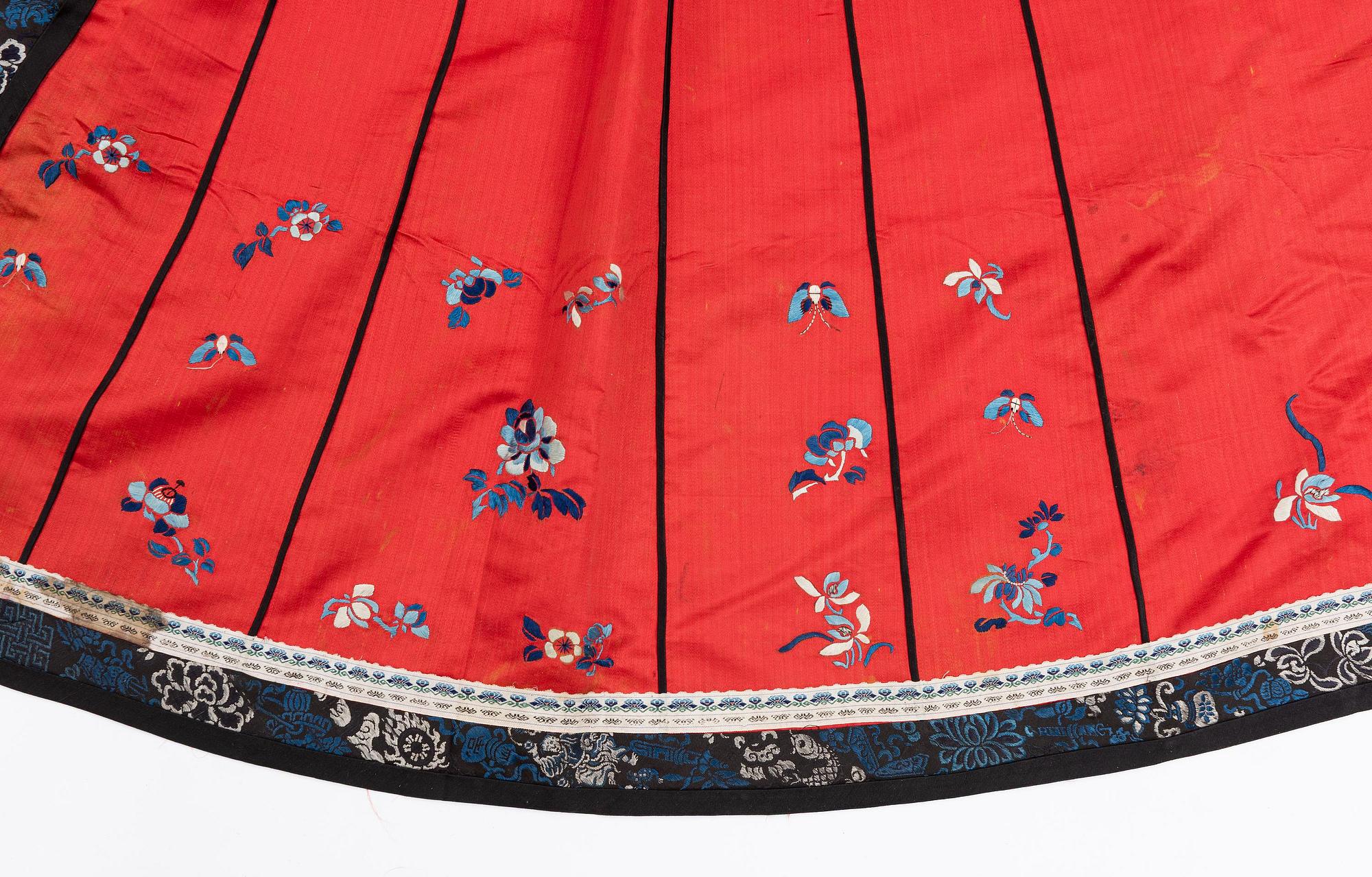 Two embroidered silk skirts, late Qing dynasty.