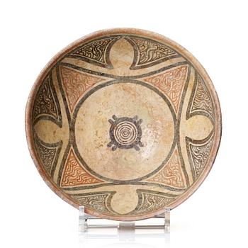 335. A Nishapur or Samarkand slipware pottery bowl, Iran or central Asia 18th century.